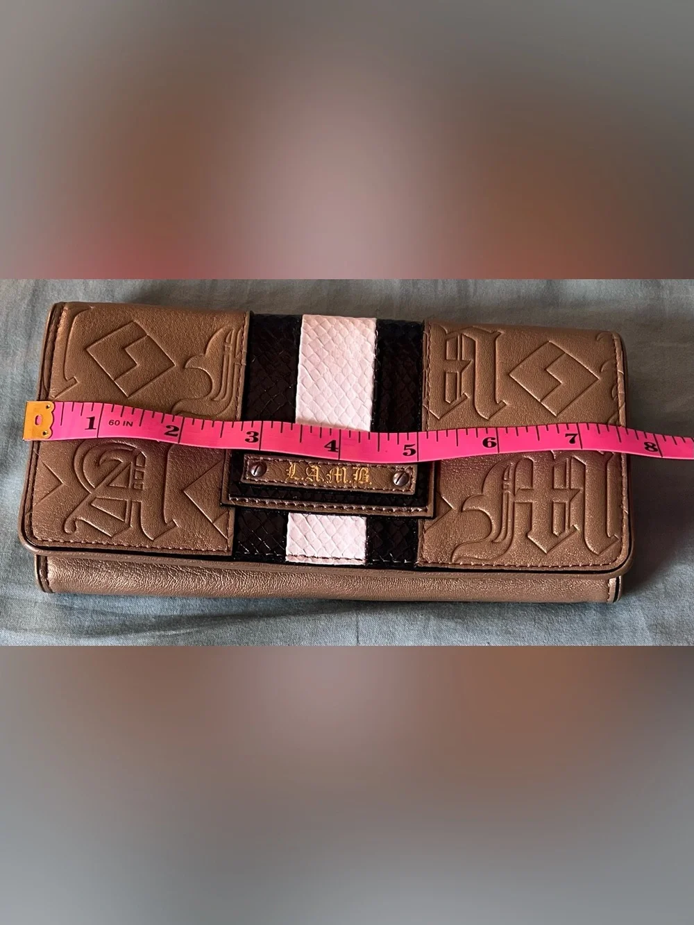 L.A.M.B. Dorset Gold Wallet Embossed with Black and White Faux Snakeskin